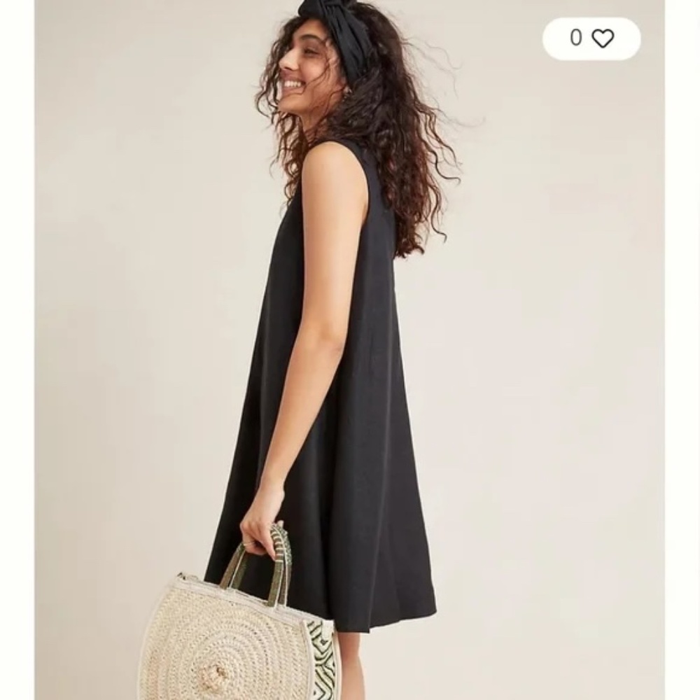 Maeve by Anthropologie Melbourne Swing Dress Black Sleeveless linen mini - Picture 2 of 11